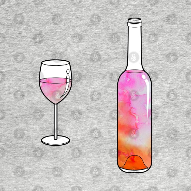 Watercolor Wine Bottle and Glass by aterkaderk